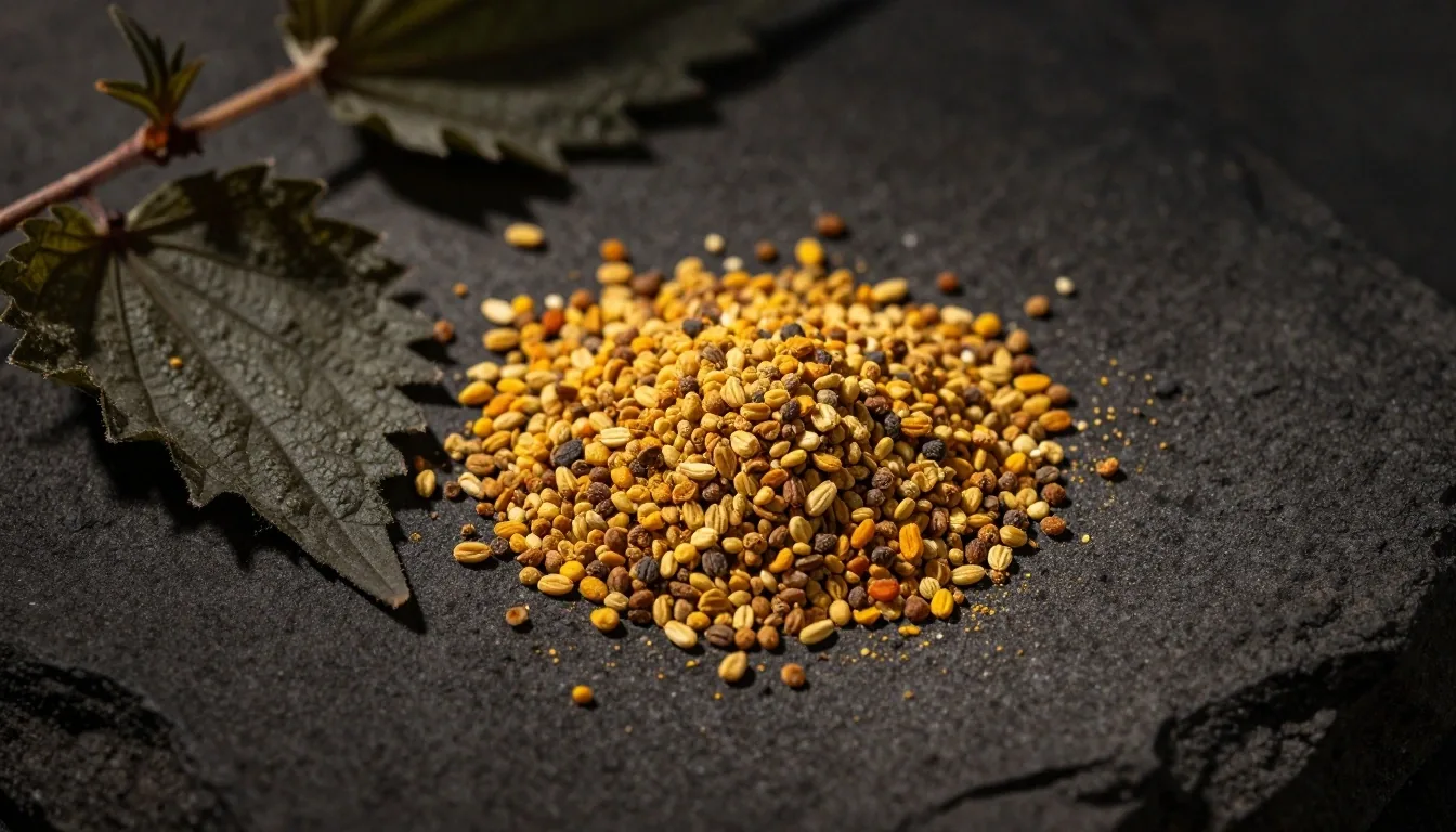 Dried botanical specimens on a dark surface